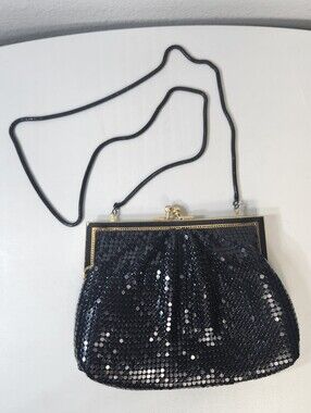 Vintage MCM Black/Gold Mesh Kisslock Snake Chain Evening Purse